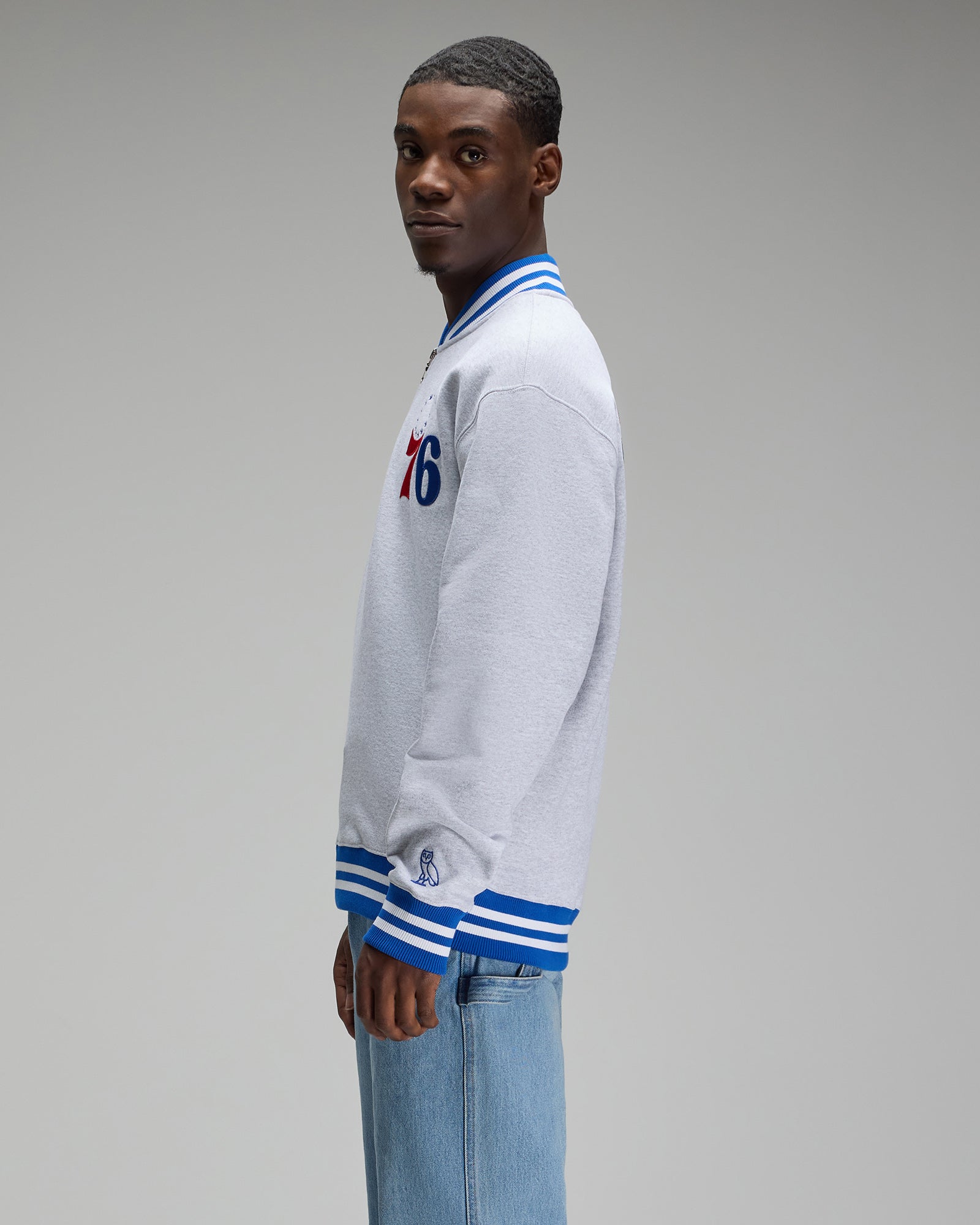 NBA Philadelphia 76ers Quarter-Zip Mockneck Sweatshirt - Ash Heather Grey IMAGE #4