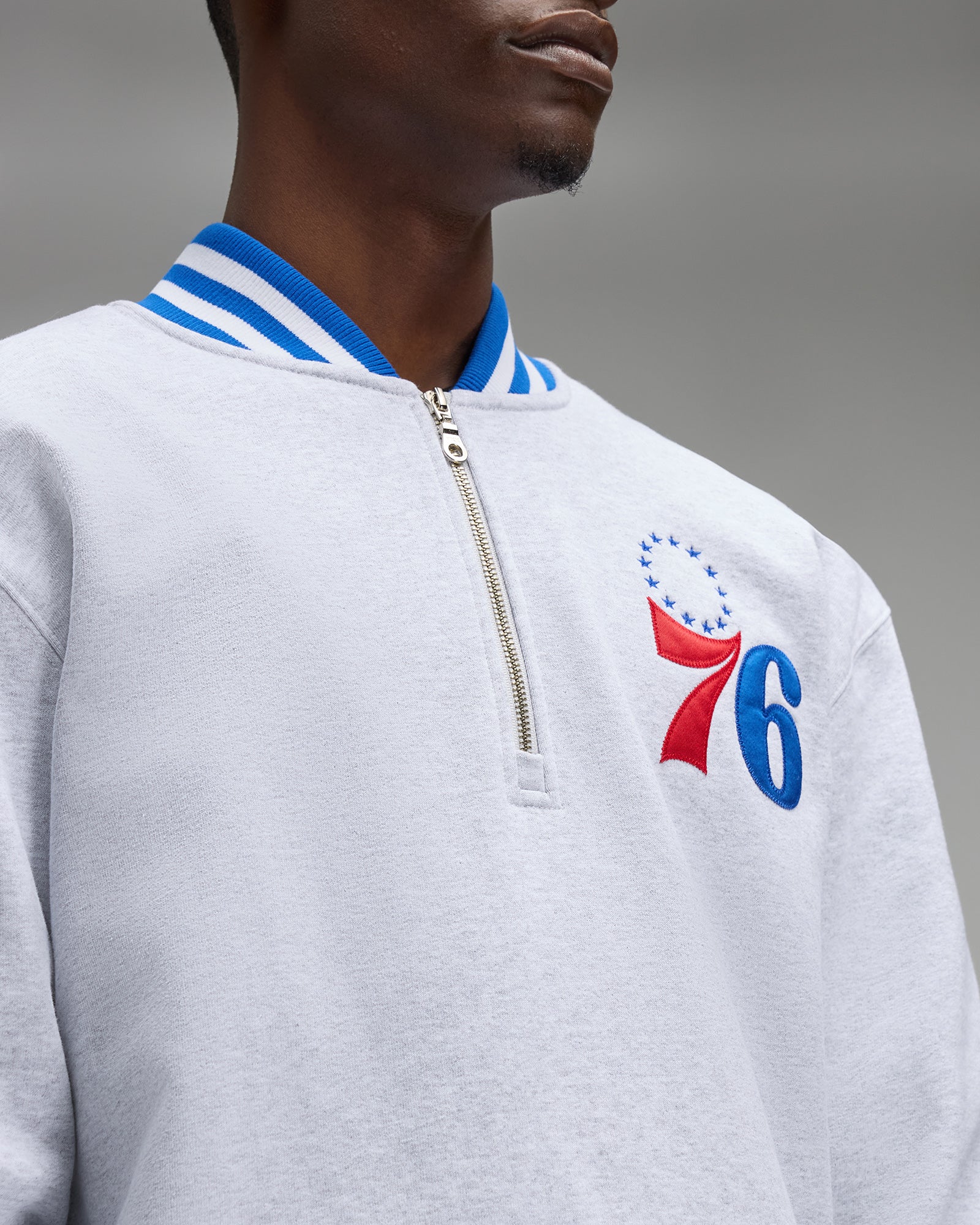 NBA Philadelphia 76ers Quarter-Zip Mockneck Sweatshirt - Ash Heather Grey IMAGE #7