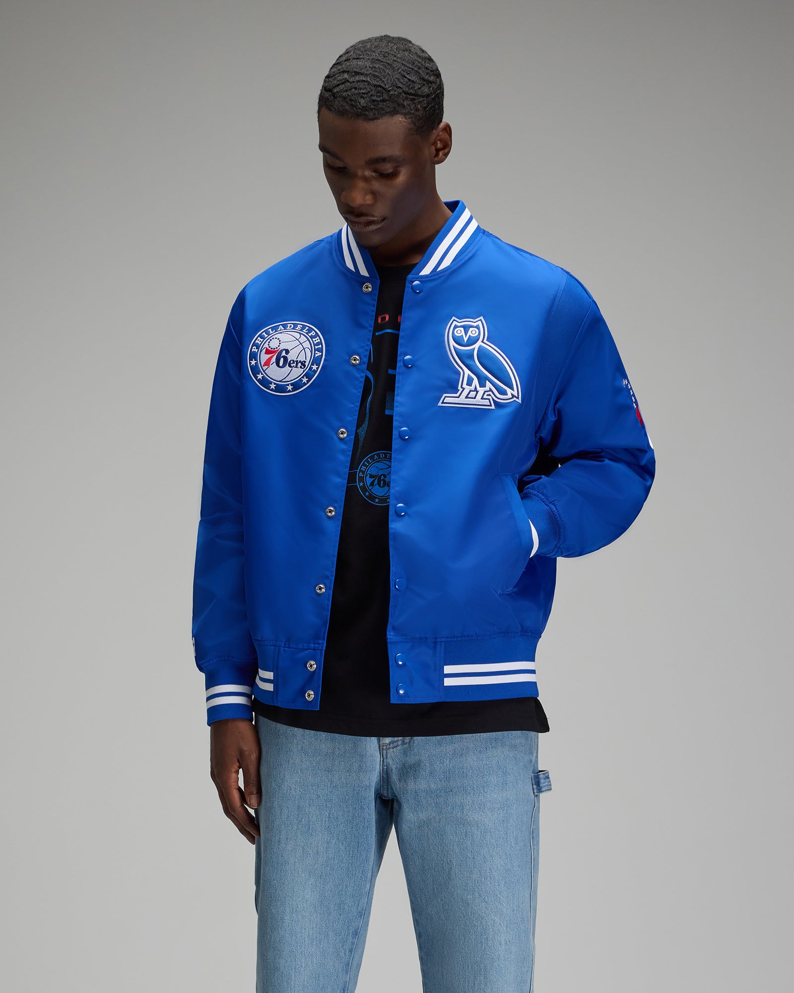 NBA Philadelphia 76ers Satin Varsity Jacket - Blue IMAGE #6