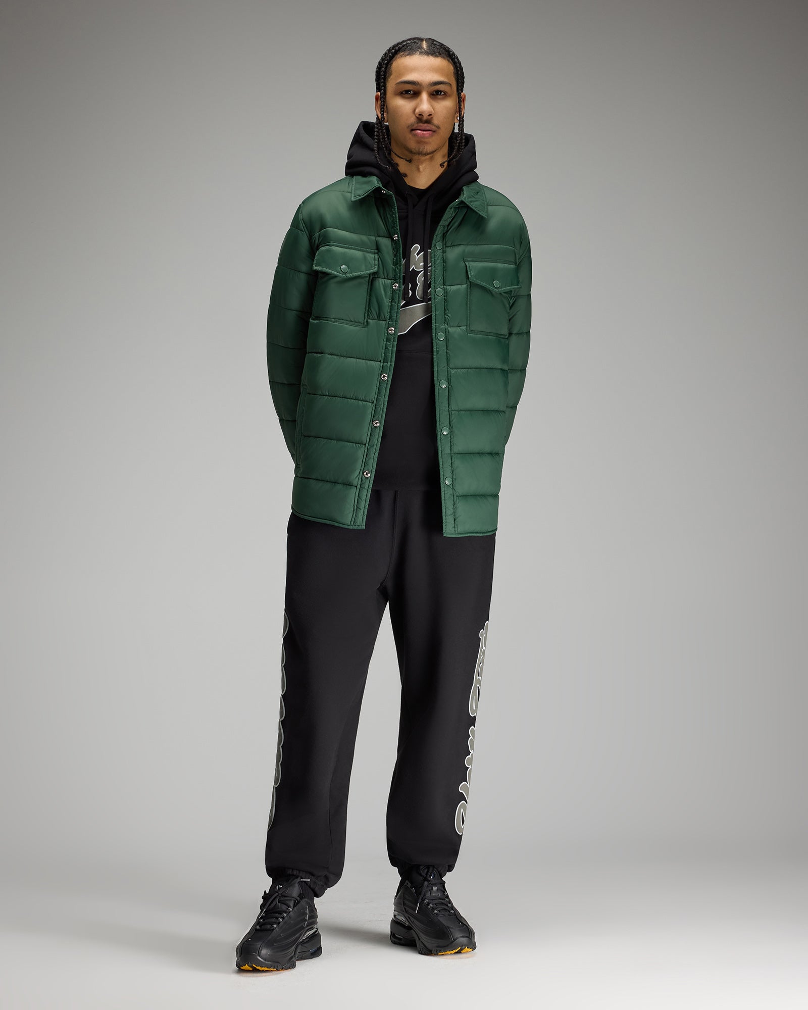 Nylon Quilted Shirt Jacket - Forest Green IMAGE #2