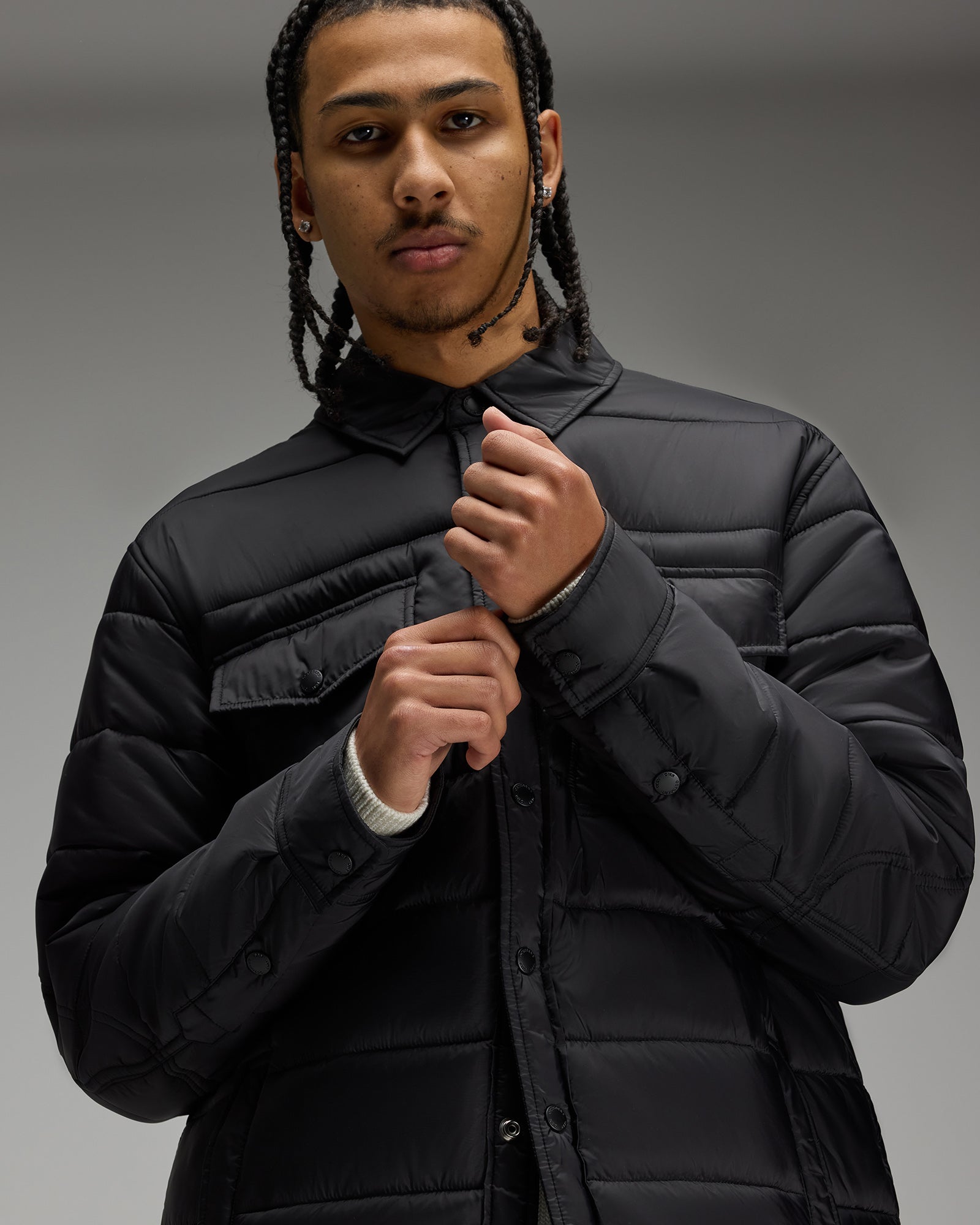 Nylon Quilted Shirt Jacket - Black IMAGE #6