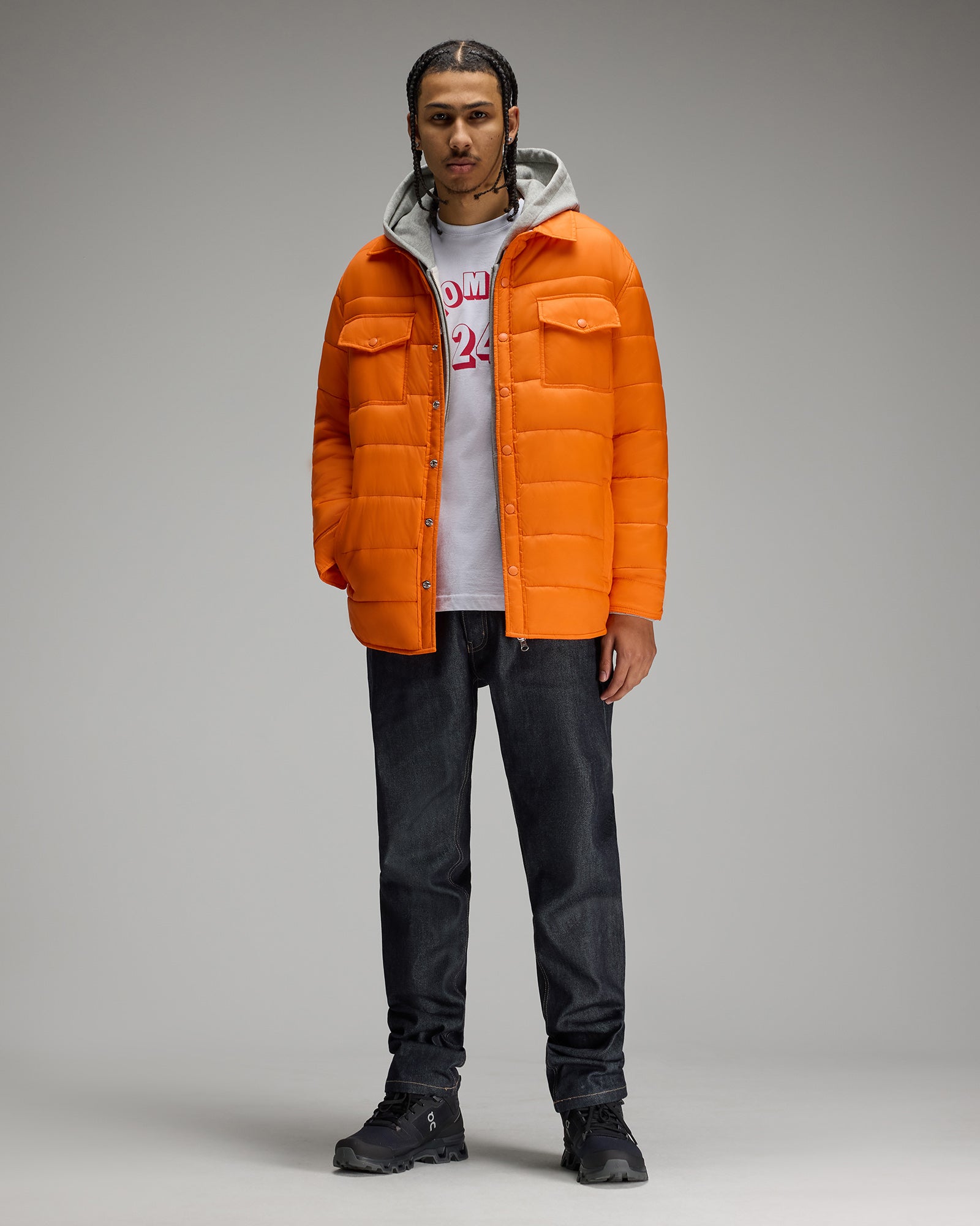 Nylon Quilted  Shirt Jacket - Hunter Orange IMAGE #2