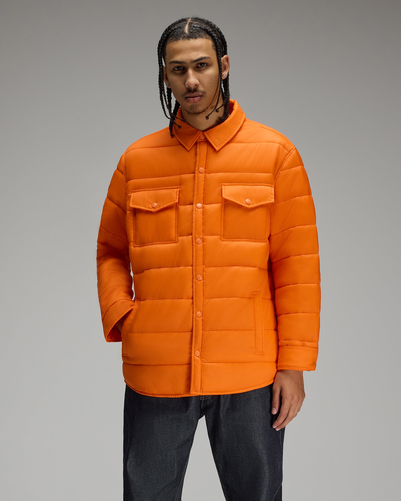 Nylon Quilted  Shirt Jacket - Hunter Orange IMAGE #3