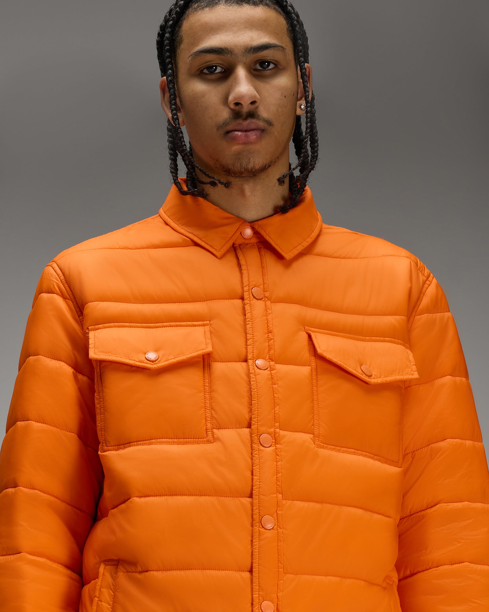 Nylon Quilted  Shirt Jacket - Hunter Orange IMAGE #6