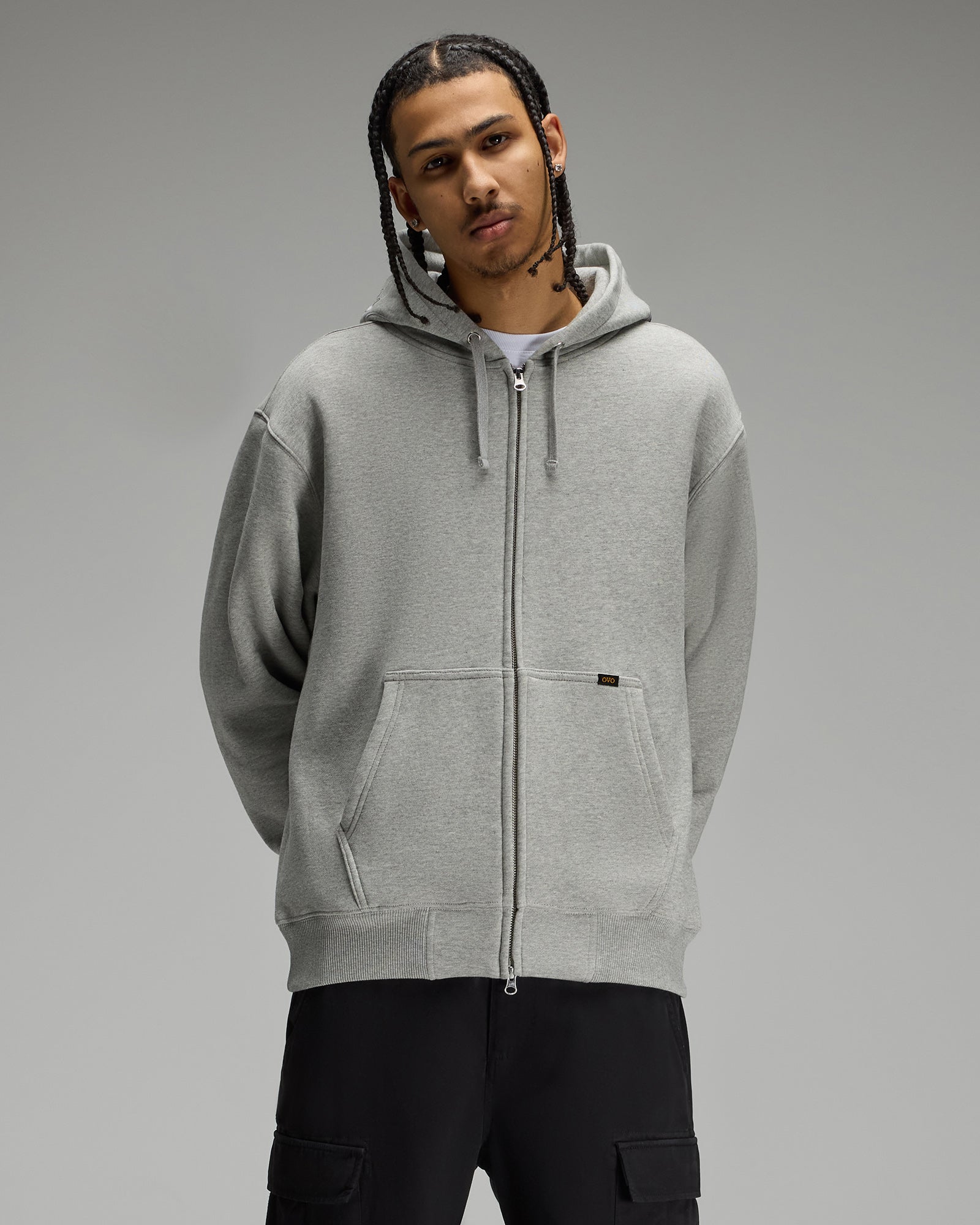 Waffle-Lined Full-Zip Hoodie - Heather Grey IMAGE #3