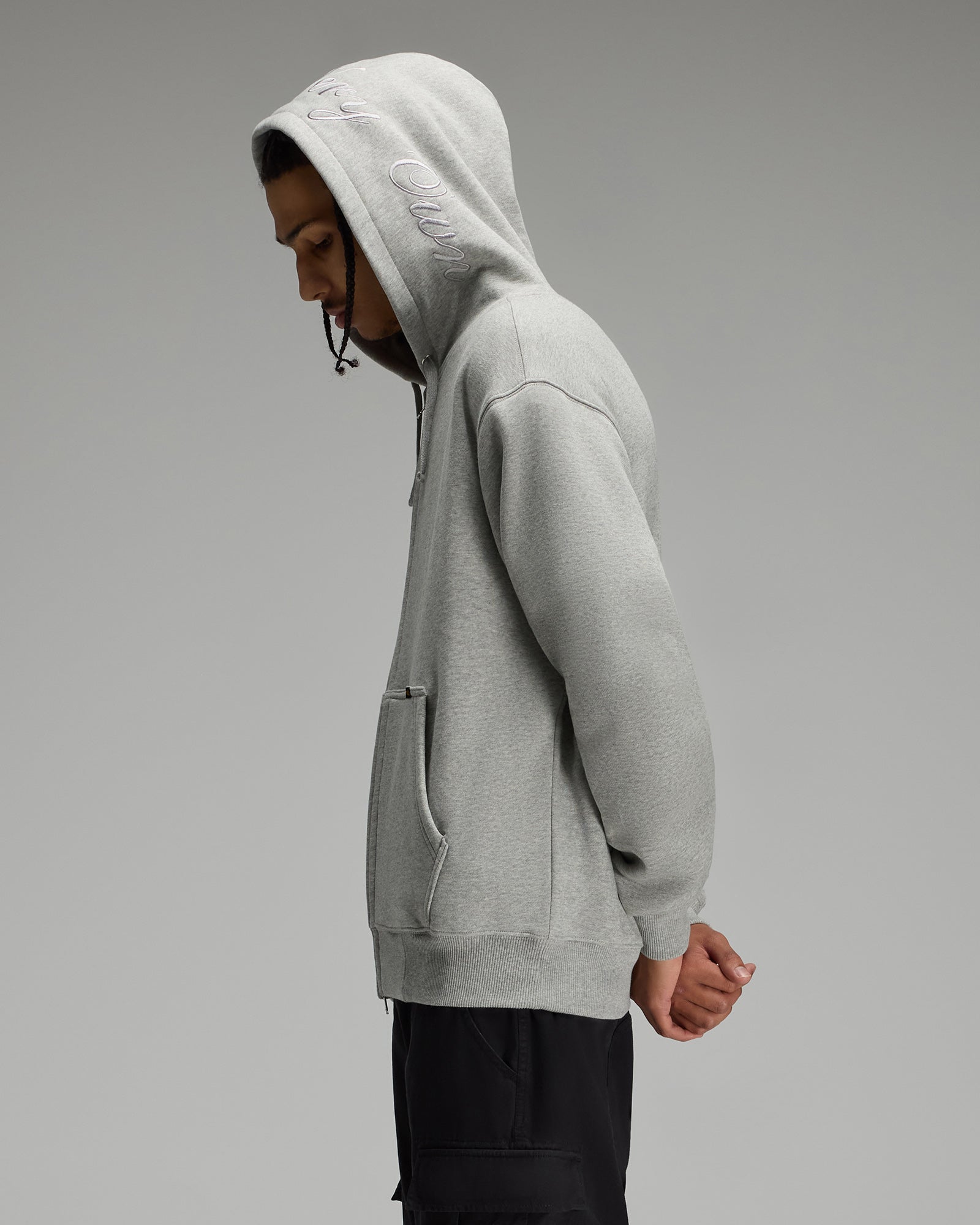 Waffle-Lined Full-Zip Hoodie - Heather Grey IMAGE #4