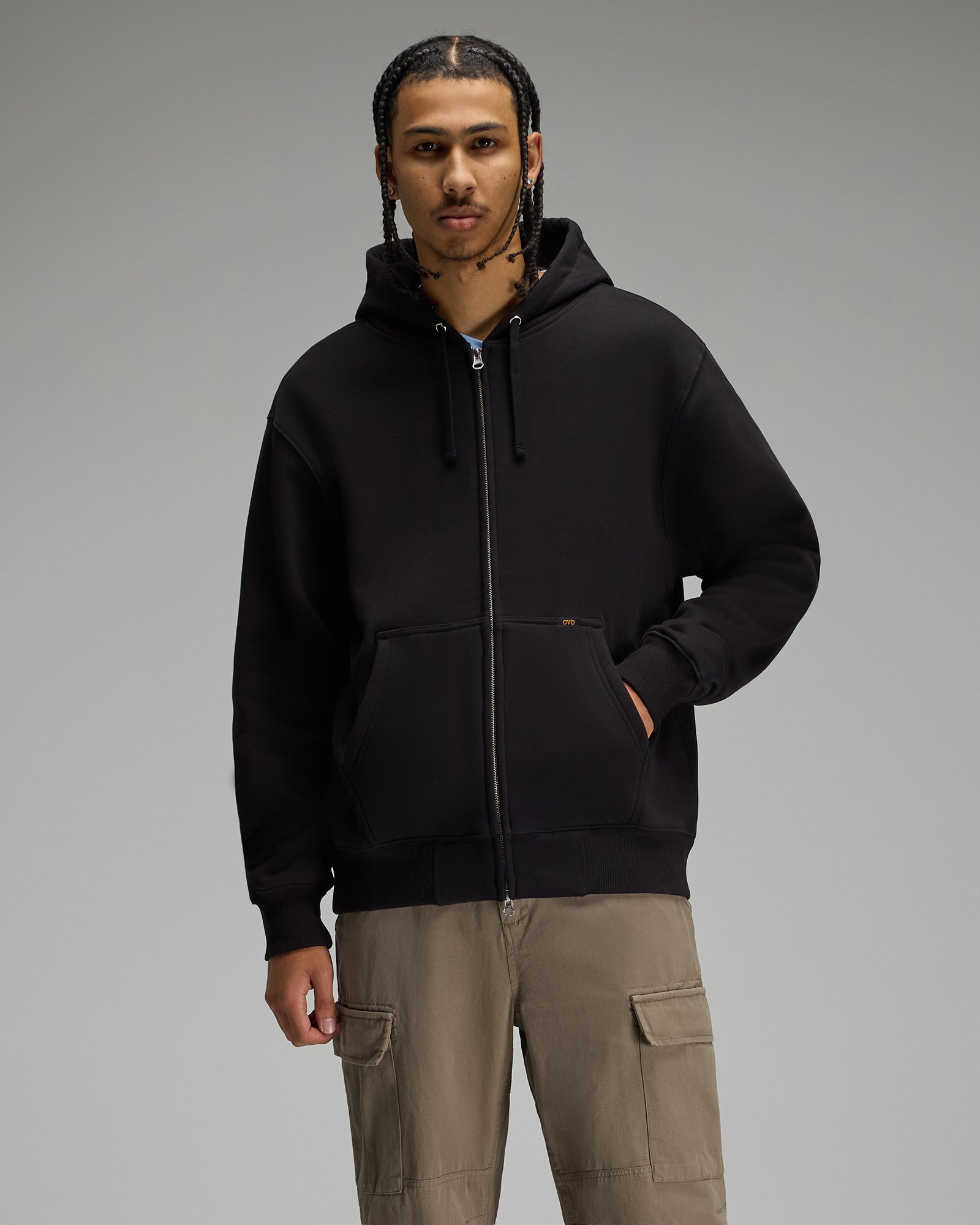 Waffle-Lined Full-Zip Hoodie - Black IMAGE #3