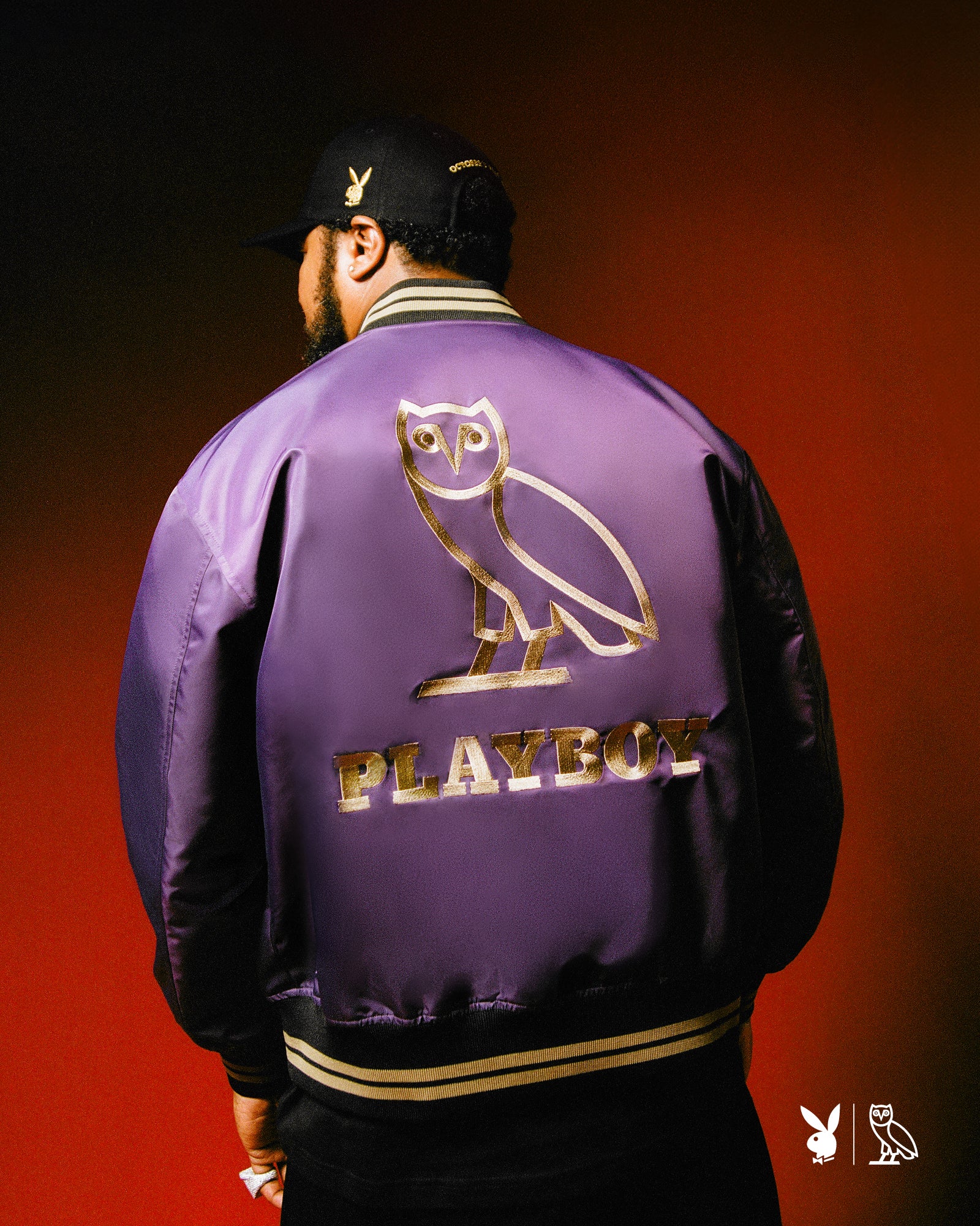 Playboy Satin Varsity Jacket - Purple IMAGE #3