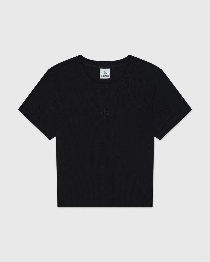 Pom Pom Cropped T-Shirt - Black