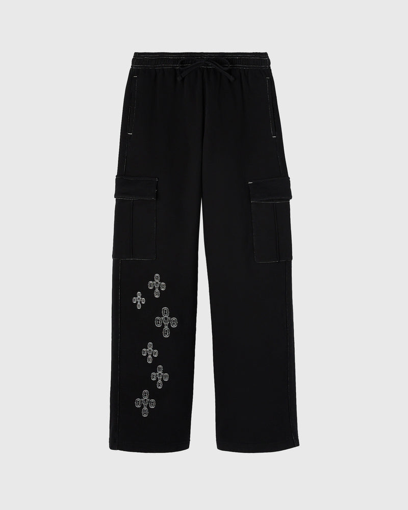 Pom Pom Contrast-Stitch Cargo Pant - Black