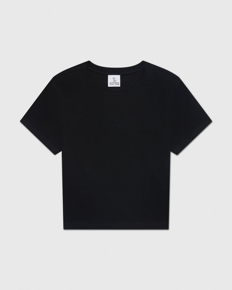 Pom Pom Cropped T-Shirt - Black