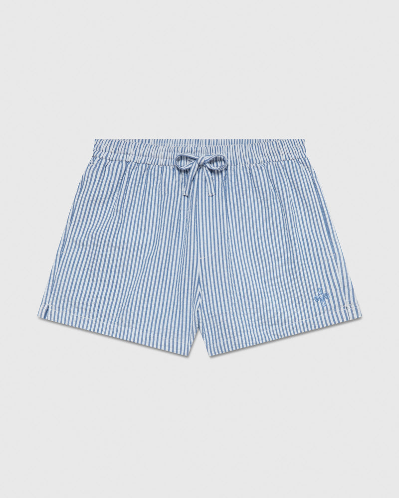 Pom Pom Seersucker Short - Light Blue