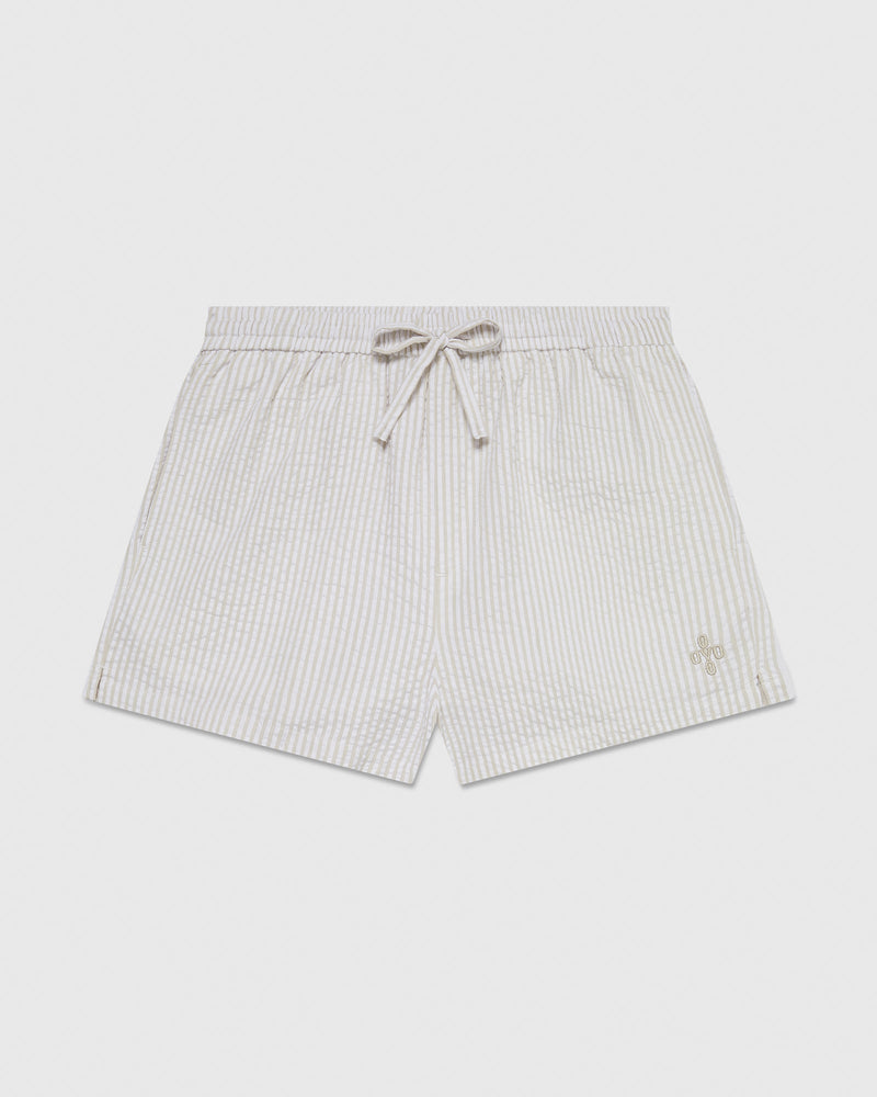 Pom Pom Seersucker Short - Tan