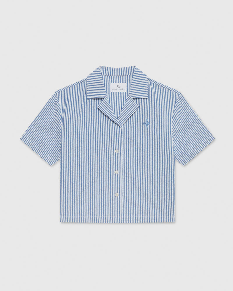 Pom Pom Seersucker Shirt - Light Blue