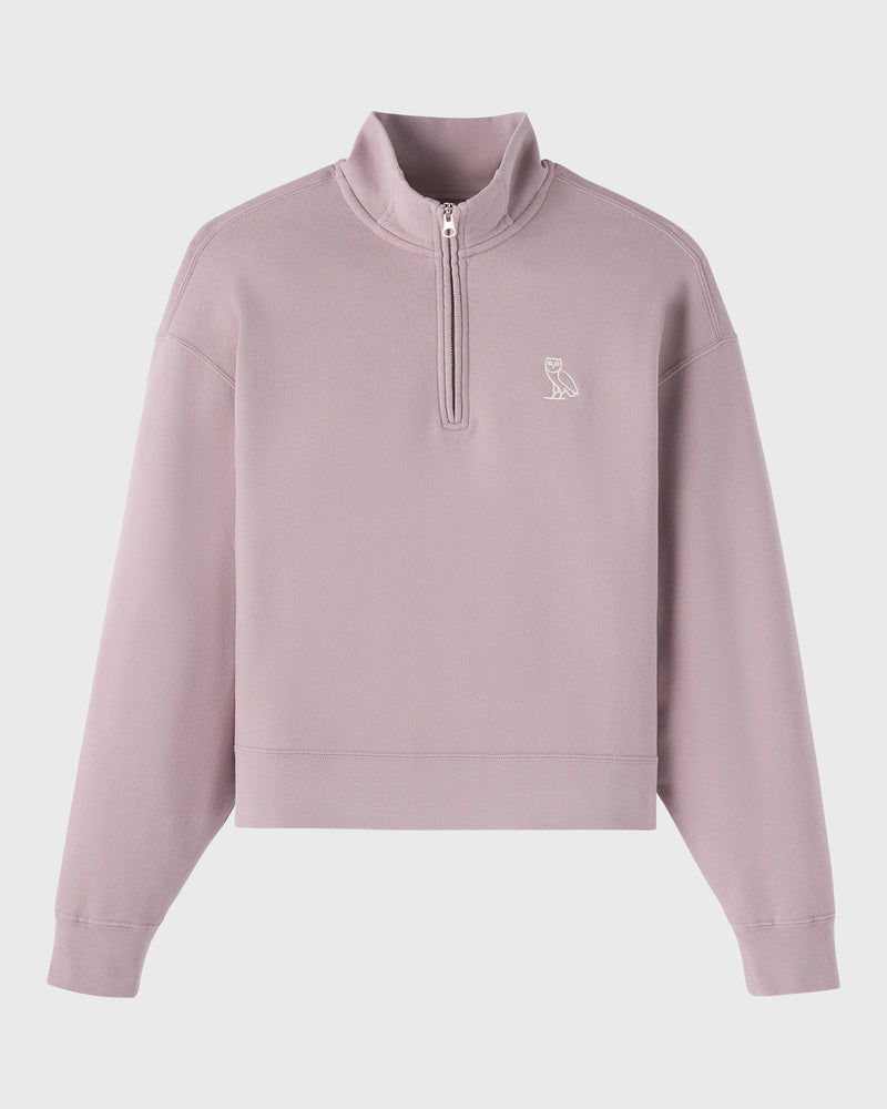 Relaxed-Fit Quarter-Zip Mockneck Sweatshirt - Purple Fog