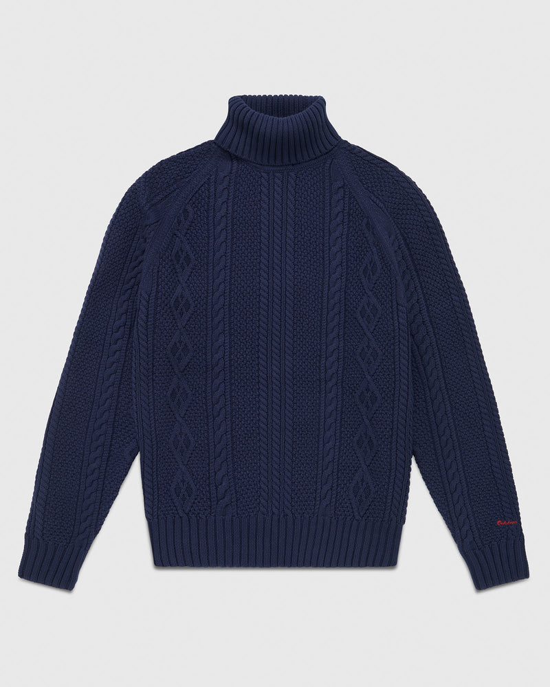 Cable Knit Turtleneck Sweater - Navy